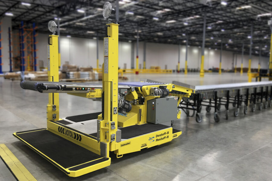 system do rozładunku kontenerów, destuff-it, mobilny system do rozładunku kontenerów, ergonomiczne systemy przenośników